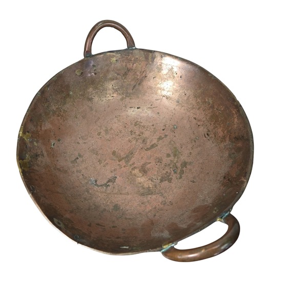 Antique Hand Hammered Copper Cauldron Pot Rustic Farmhouse Kitchen Decor - Picture 4 of 12